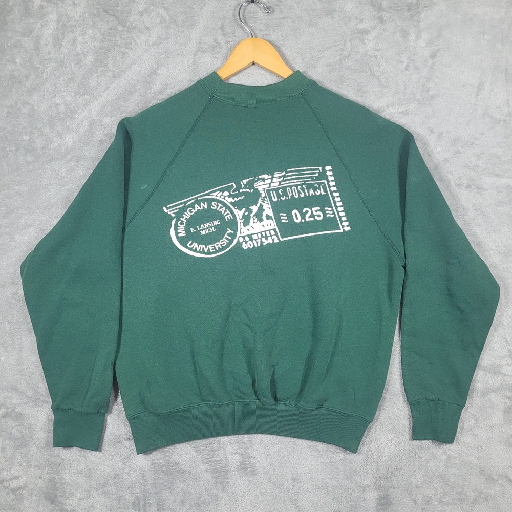 Vintage Sweatshirt Mens XL Green Michigan State University US Mail Stamp Postage